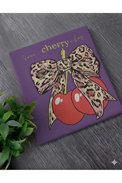 New Shine تي شيرت أرجواني مطبوع عليه الكرز للجنسين