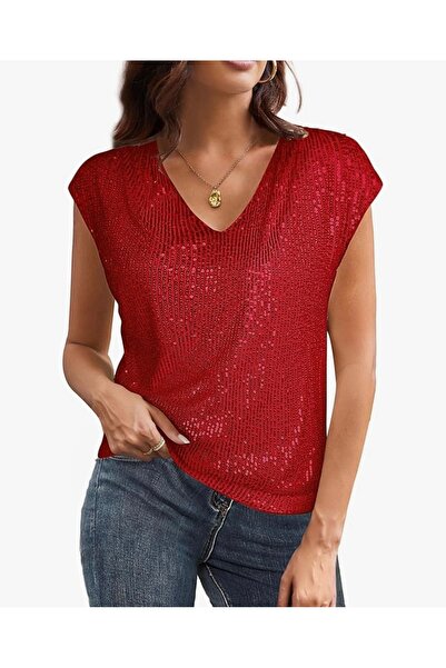 SuElo KIRMIZI PUL PAYETLİ BLUZ
