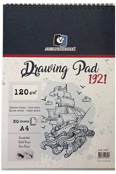 Alex Schoeller Alex A4 Drawıng Pad Üstten Spiralli Çizim Defteri 120gr.30yp.