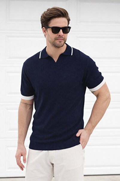 Delpino Polo Neck Knitwear Men's Cotton T-Shirt