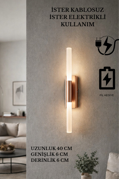 Sdlight Rose Renk Pilli ve Elektrikli Modern Duvar Aplik Akrilik