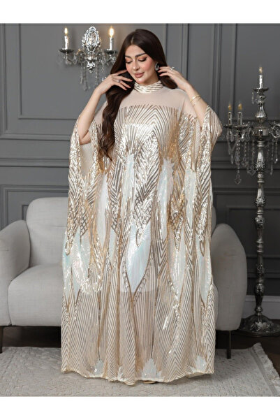 Nice Model Regal Sequin-Embellished Tulle Jalabiya Long Flowing Evening Gown ...
