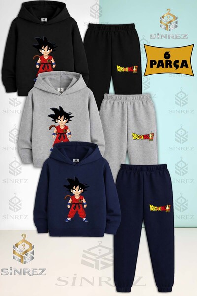 SİNREZ Set de trening cu glugă pentru copii, unisex, GOKU DUZ AYAKTA DURAN, 3...