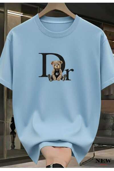 New Shine تي شيرت تيدي بير DR مطبوع باللون الأزرق الفاتح للجنسين