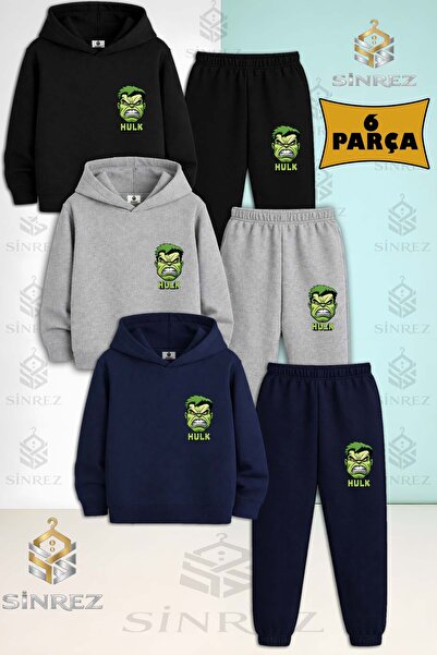 SİNREZ Set de trening cu glugă pentru copii, unisex, HULK HEAD LOWER LOGO, 3 ...