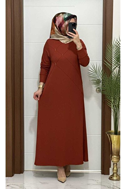 MODA ALMİRA F10 K 100 KİREMİT ÇAPRAZ ÇIMALI TAŞLI ELBİSE