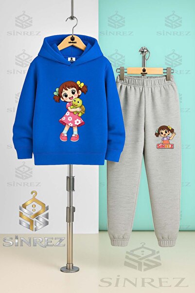SİNREZ Children's Unisex Girls' Turtle Printed Hooded Tracksuit Set