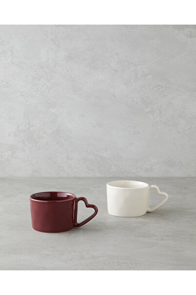 English Home Sweethearts Stoneware 2'li Kupa 285 ml Bej – Bordo