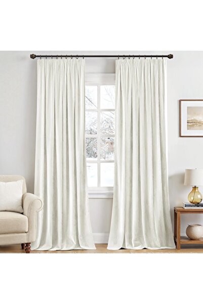 OEM Set of 2 Velvet Curtains, Opaque, Thermal Insulating, Ivory White, 140×30...
