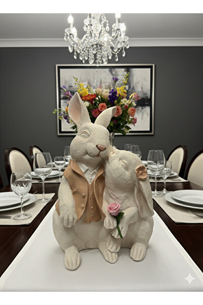 İki Cadı Tasarım Öpüşen Dekoratif Tavşan Çift Biblosu - 25 X 16 CM