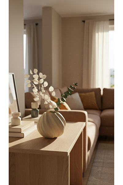 Melse Home's Seramik Dokulu Bej,Krem Bohem Vazo