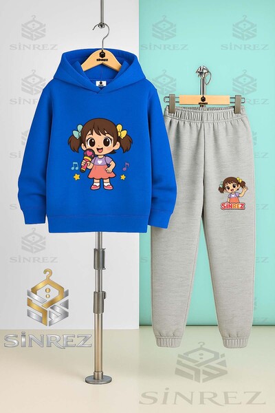 SİNREZ Set de trening cu glugă imprimat pentru copii, unisex, cu microfon pen...