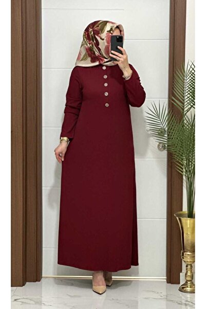 MODA ALMİRA F12 K 80 BORDO ÖNÜ DÜGMELİ DİLARA ELBİSE