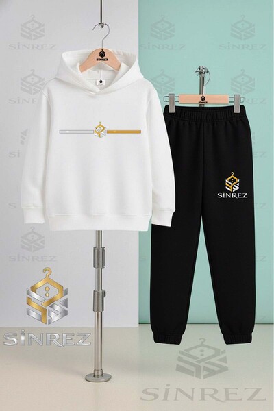 SİNREZ Children's Unisex Logo Yan Single Line Printed Hooded Tracksuit Set