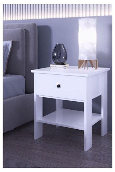 Mobilyahane Ecirler Mobilya Beyaz Raflı Tek Çekmeceli Komodin – Modern Yatak ...