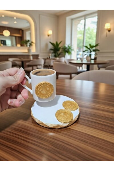 RivelCandle Gold Detailed Porcelain Turkish Coffee Cup Presentation Set – Sty...