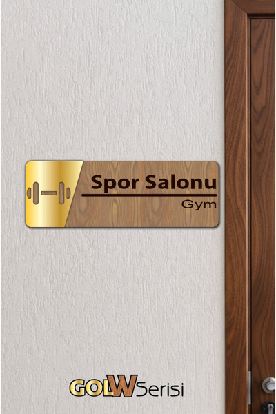 GOLW Series - Gold Plexi Detailed Wooden Office Nameplate Door Orientation Sign - Gym