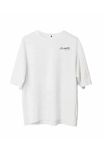 USLUCAN ALIŞVERİŞ Unisex Crew Neck Printed Oversize T-Shirt - White
