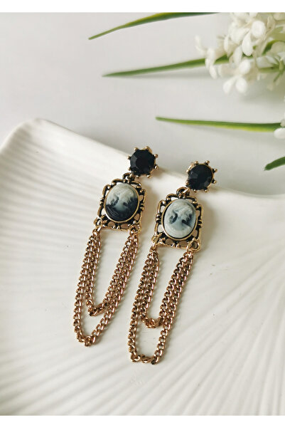 Halley Concept Black cameo chain earrings gold