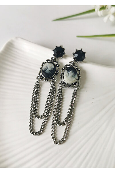 Halley Concept Black cameo chain earrings silver