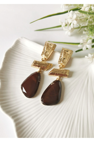 Halley Concept Brown Stone Dangle Earrings