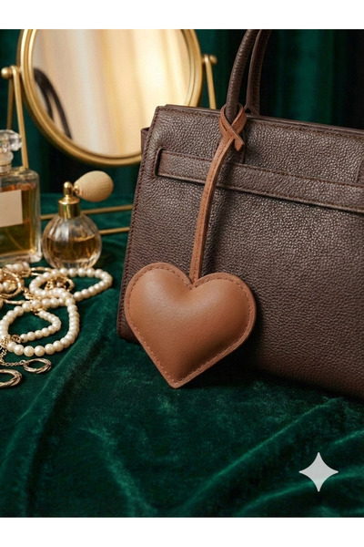 MİK Store Fluffy Brown Heart Keychain & Bag Ornament