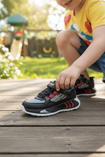 enoch Boys' Multi-Panel Velcro and Flexible Lace-Up Casual Sports Shoes