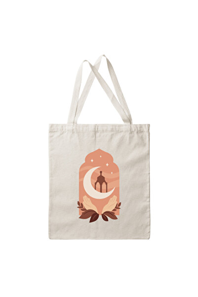 Printoot Ramadan Spiritual Moon and Mosque Canvas Tote Bag Eco Friendly Reusa...