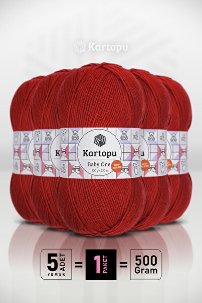 Kartopu بيبي ون - أحمر K129 - عبوة من 5 قطع - 100 جرام/250 متر - خيط للأطفال ...