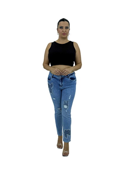 Presenta Plus Size Denim Stoned Ripped Distressed Detailed Skinny Leg Women's...