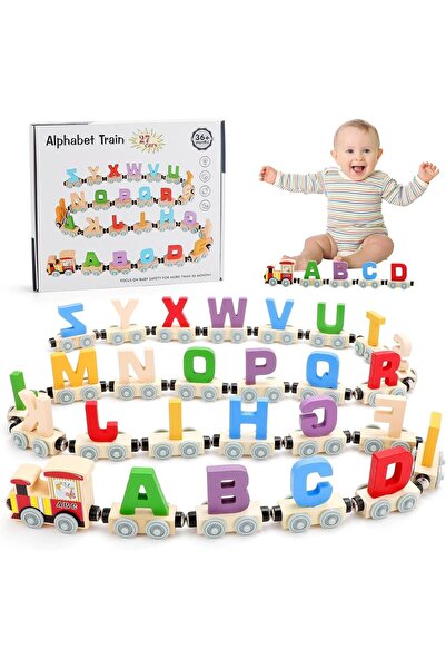 Twisoo مجموعة مكعبات قطار خشبية مغناطيسية للأحرف والأرقام