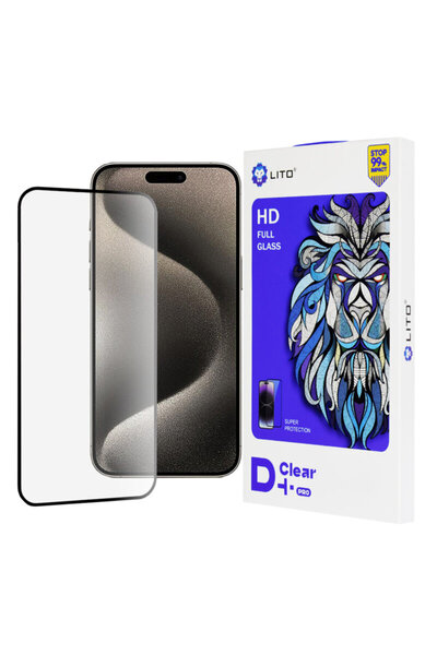 Lito Folie de sticlă transparentă D+ Pro pentru iPhone 15 Pro Max, neagră