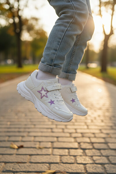 enoch Girls' Star Figured Sparkling Velcro and Lace-Up Casual Sneakers