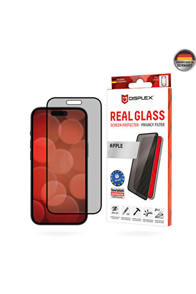 Displex Premium Glass Film iPhone 16 Plus Real Glass Privacy Full Cover, Black