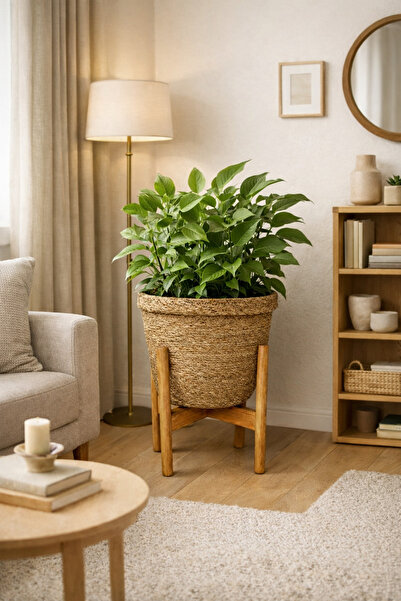 ADA Ahşap oyma ve çerçevecilik Standlı Konik Hasır Saksı