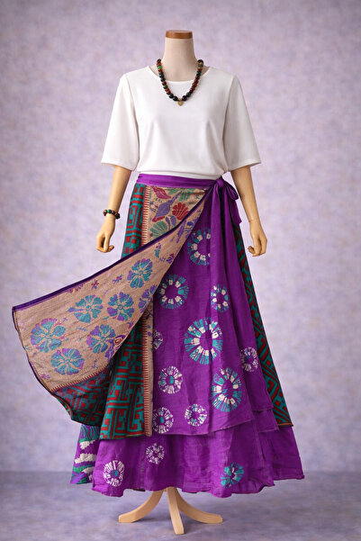 Bohoyasam Nepal Kadın Çift Taraflı İpek Etek – Bohem Desenli, Bağlamalı Model...