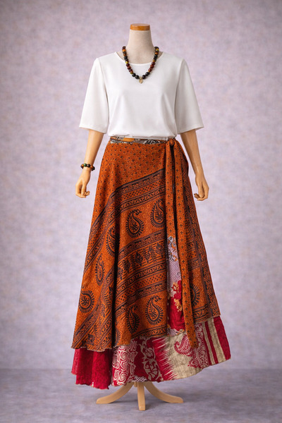 Bohoyasam Nepal Çift Taraflı İpek Etek – Bohem Desenli, Bağlamalı Model, Özel...