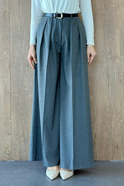 Hazamoda Arda Palazzo Belted Trousers Gray