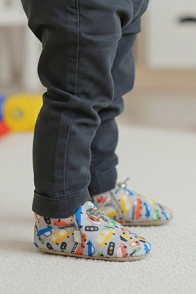 Tiny Feet Car Print Detailed, Plush Lined, Non-Slip Sole, Elastic Baby Bootie...