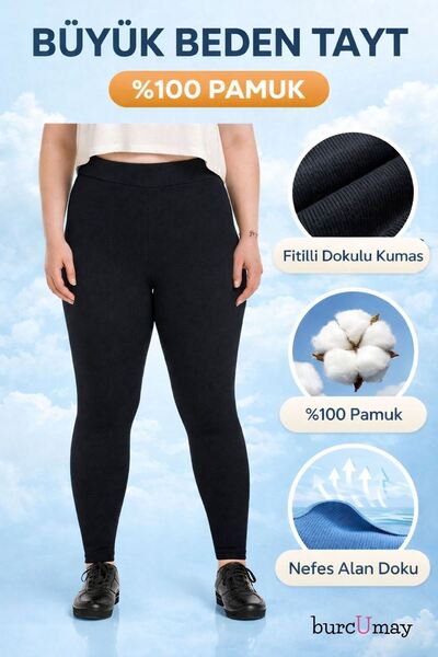 Burcumay Women's Black Cotton Ribbed Plus Size Leggings