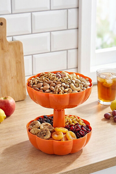Poomy 2-Tier Pumpkin Shaped Snack Bowl and Serving Container with Lid - Orang...