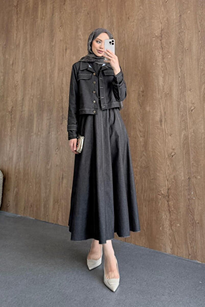 Hazamoda Jacketed Denim Dress Brown