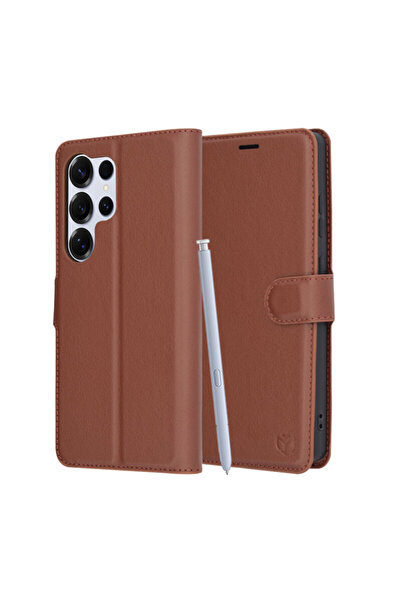 Techsuit Δερμάτινη Θήκη Samsung Galaxy S25 Ultra, καφέ, με Δερμάτινο , για Κο...