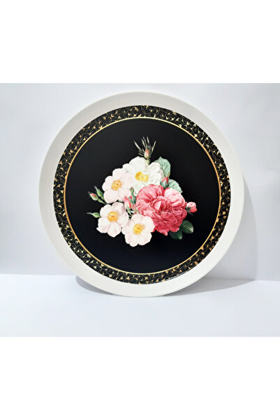 renkli çiçekler Tea Tray 36 cm Round Floral Patterned Plastic Tea Tray Presen...