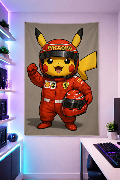 Reyhani F1 Pikachu Patterned Vertical Wall Covering Bright Quality Fabric Roo...