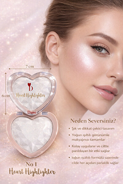 Dami Beauty Kalpli Highlighter 3D Elmas Dokulu Yoğun Parlaklık Veren Aydınlat...