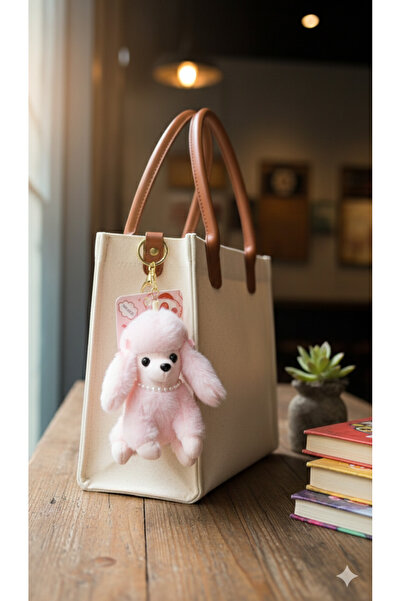 Şirin İnci Kolyeli ve Kurdeleli Peluş Kaniş Köpek Anahtarlık - 3 Renk Seçenek...