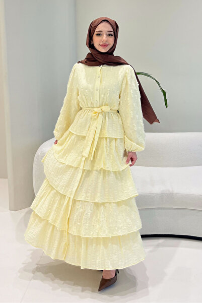 Ovn. Acelia Kat Kat Volanlı Elbise - Bej