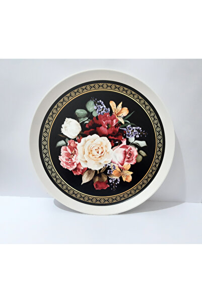 renkli çiçekler Tea Tray 36 cm Round Floral Patterned Plastic Tea Tray Presen...