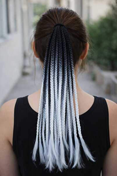 TUTU DESİGN Black Gray Braided Hair Accessory Elastic Snap on Colorful Hairpiece